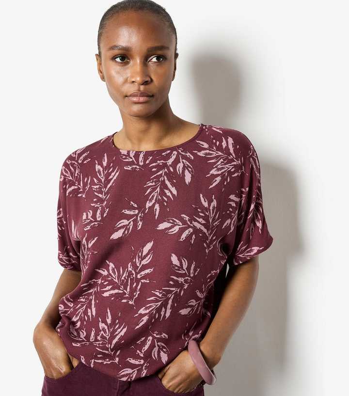 Apricot Purple Leaf Print T-Shirt 