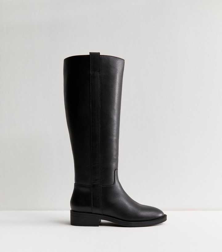 Black Leather Knee High Riding Boots