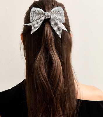 Silver Diamante Embellished Bow Hair Slide