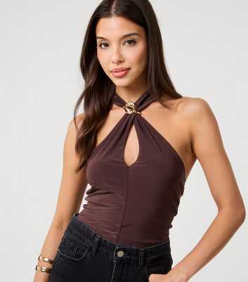 Pink Vanilla Brown Keyhole Halterneck Top