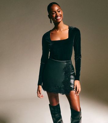 Black Velvet Square Neck Bodysuit