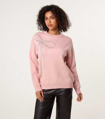 Blue Vanilla Pink Bow Embellished Knitted Jumper