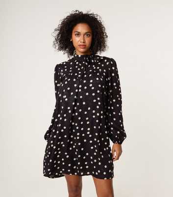 Blue Vanilla Black Polka Dot Tie Neck Mini Dress