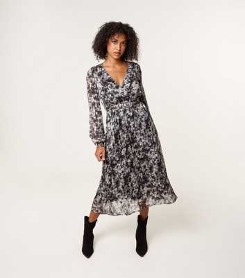 Blue Vanilla Black Floral Belted Midi Dress