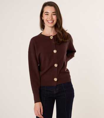 Blue Vanilla Brown Contrast Button Cardigan