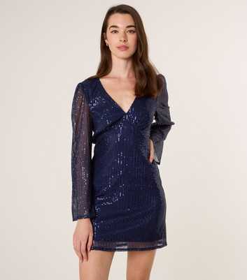 Blue Vanilla Navy Angel Sleeve Sequin Dress