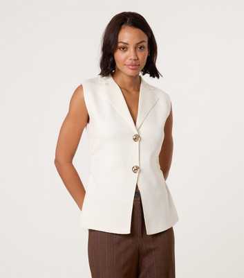 Blue Vanilla Off White Knit Collared Waistcoat