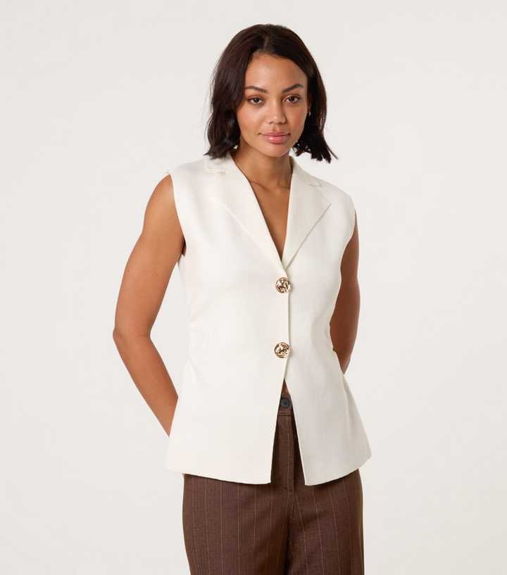 Blue Vanilla Off White Knit Collared Waistcoat