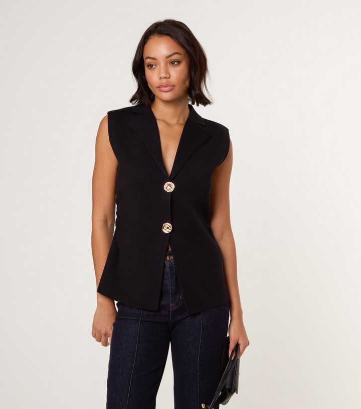 Blue Vanilla Black Knit Collared Waistcoat