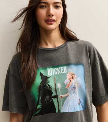 Dark Grey Wicked Print Oversized T-Shirt