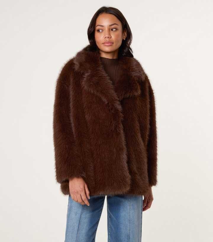 Blue Vanilla Brown Faux Fur Jacket