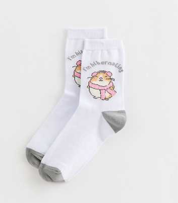 Cream I'm Hibernating Hamster Patterned Ankle Socks