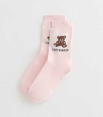 Light Pink Just Woke Up Teddy Socks