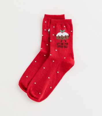 Dark Red Christmas Pudding Design Ankle Socks