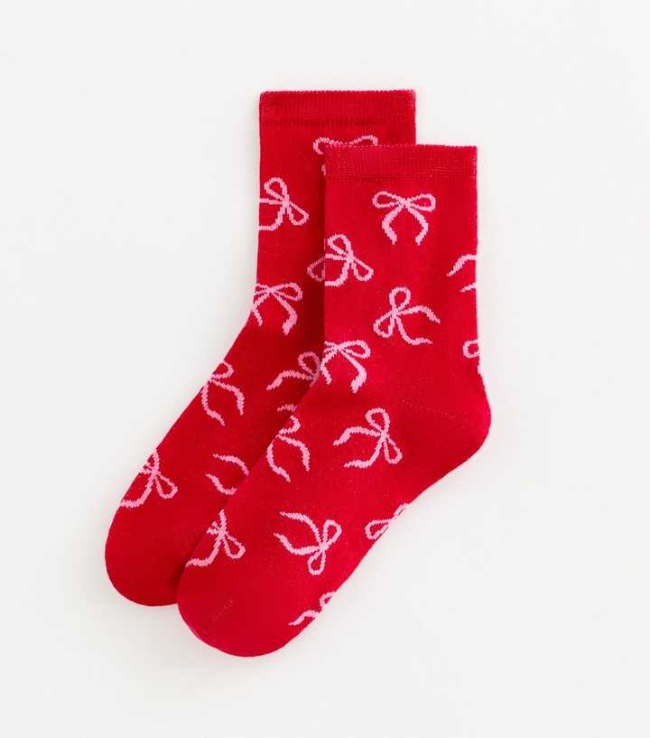 Red Christmas Bow Pattern Socks