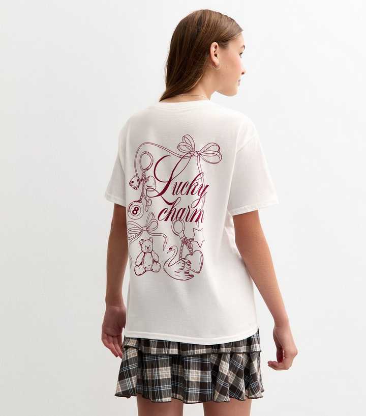 Girls White Lucky Charm Longline T-Shirt