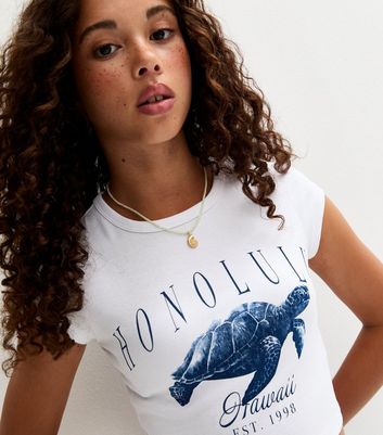 Girls White Honolulu Turtle Print T-Shirt