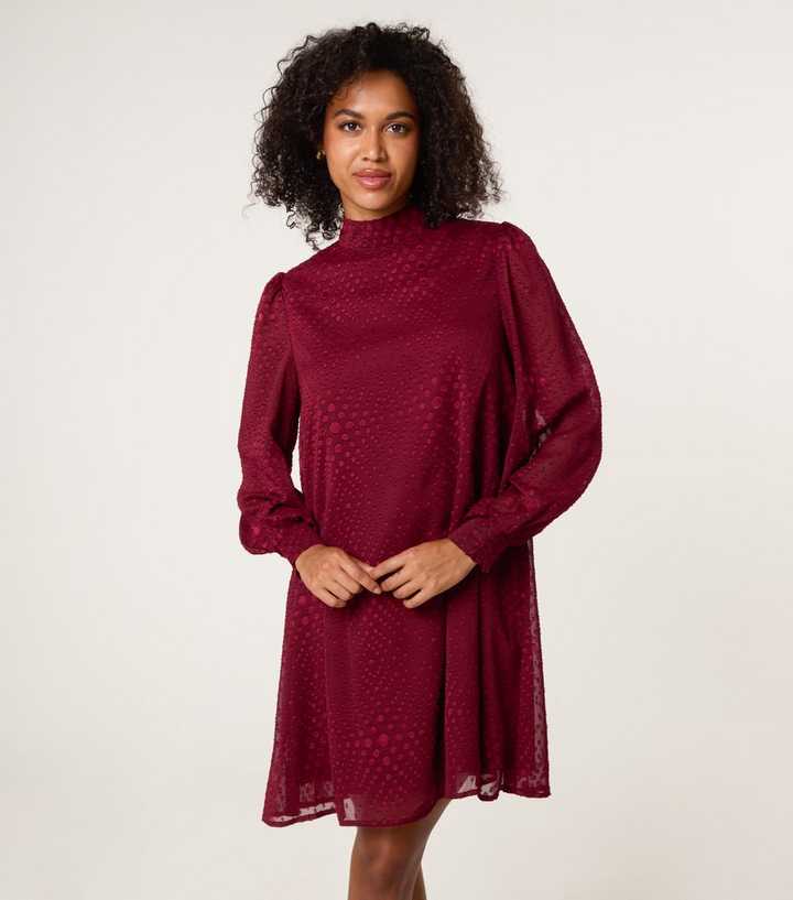 Blue Vanilla Light Burgundy Patterned Long Sleeve Mini Dress