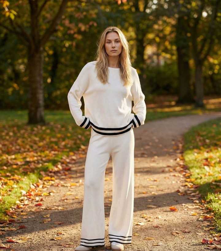 Blue Vanilla White Contrast Trim Top and Trousers Set