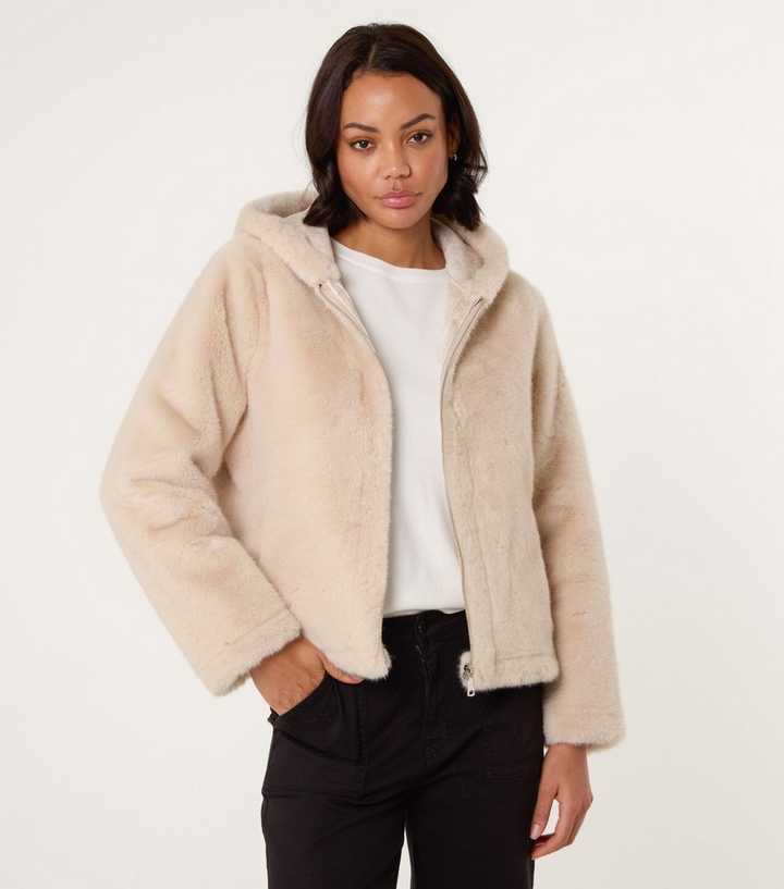 Blue Vanilla Cream Faux Fur Hooded Jacket