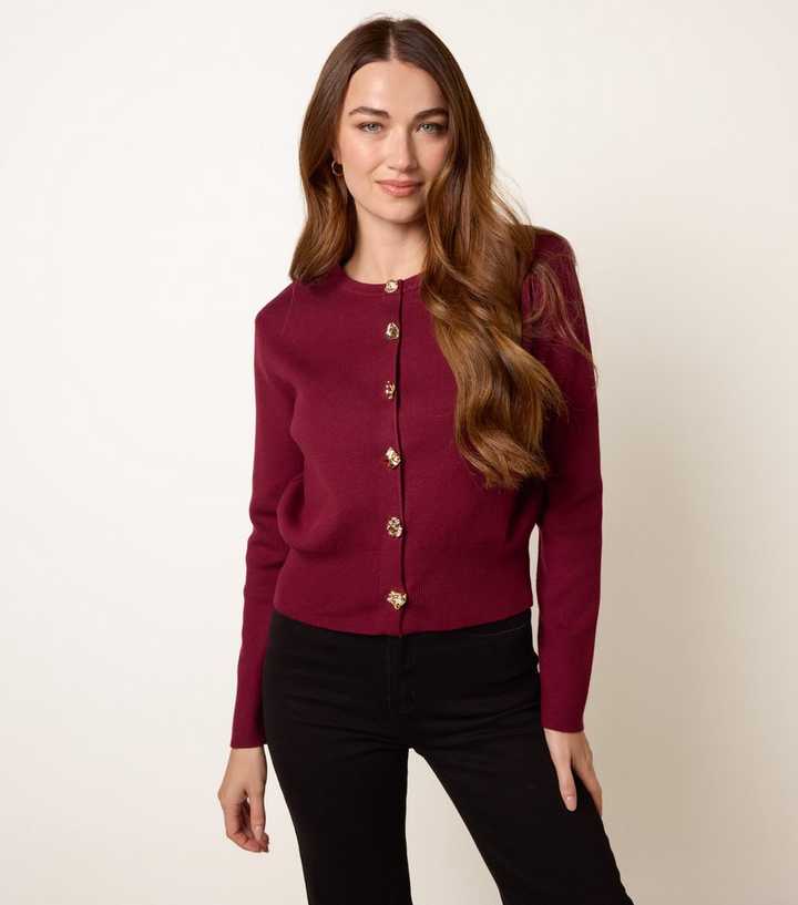 Blue Vanilla Light Burgundy Button Detail Cardigan