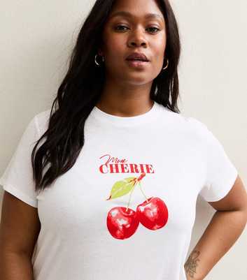 Curves White Mon Cherie Cherry Print Relaxed T-Shirt