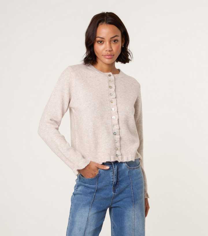 Blue Vanilla Stone Ruffle Trim Cardigan