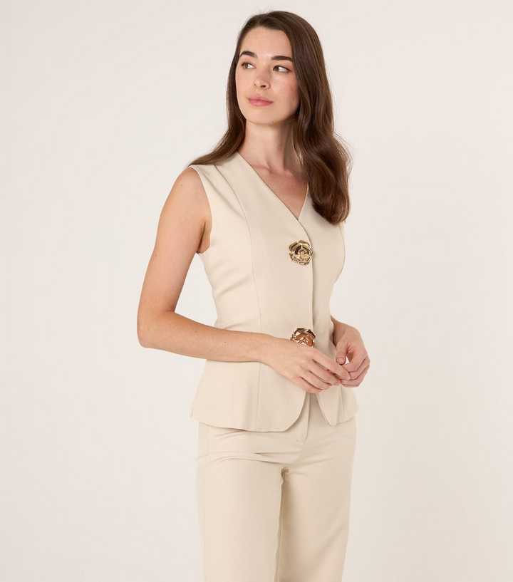 Blue Vanilla Oatmeal Rose Button Waistcoat