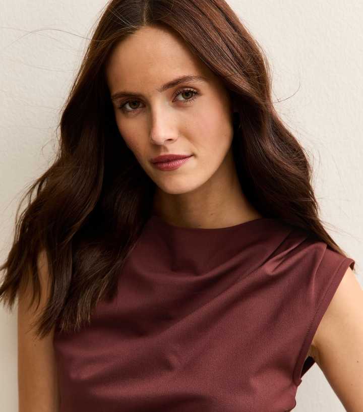 Brown Ruched Jersey Tank Top