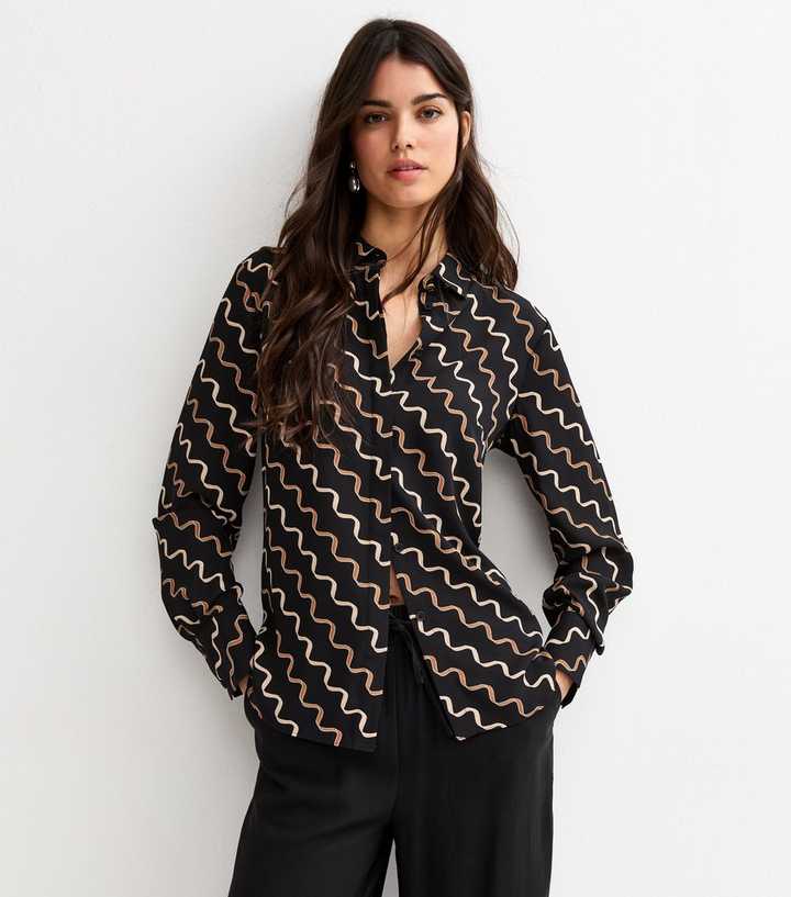 Black and Brown Ribbons Gold Button Shirt