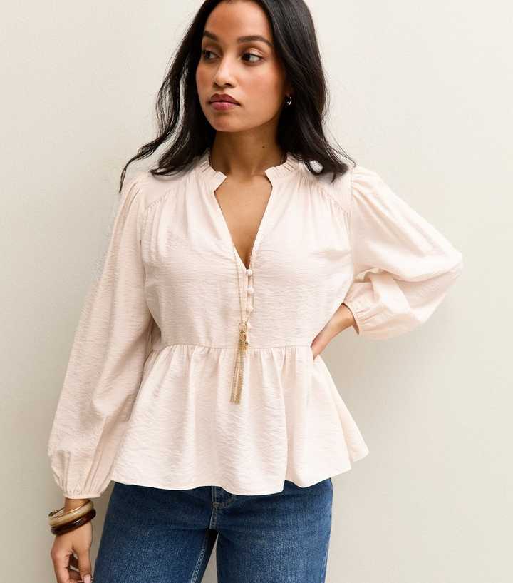 Petite Off White Buttoned Peplum Blouse