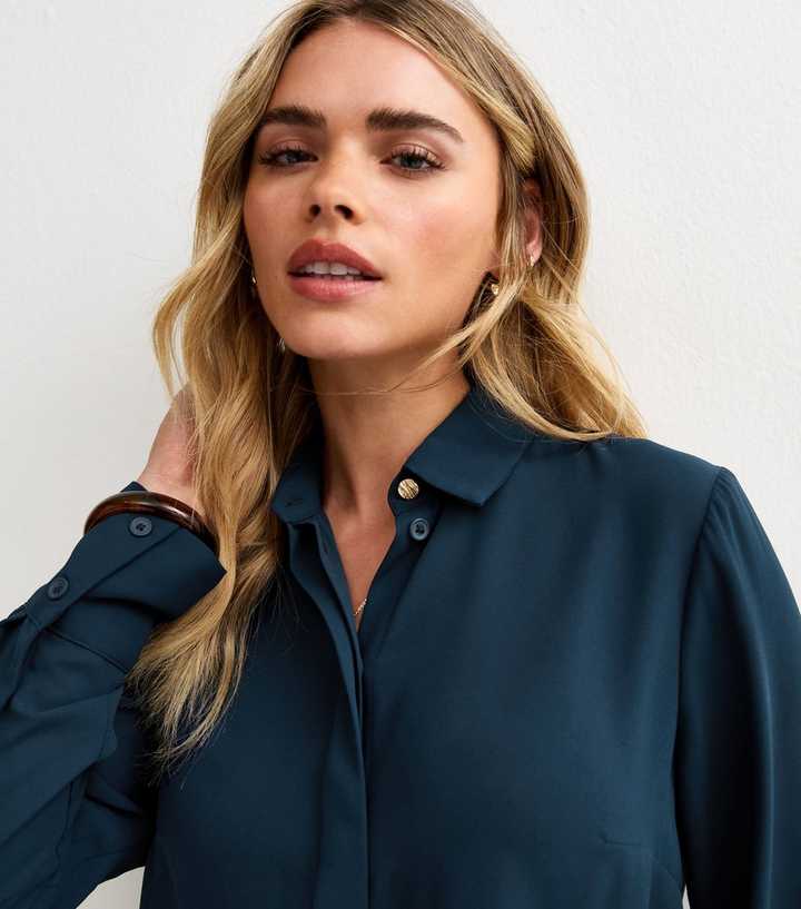 Petite Navy Gold Button Shirt