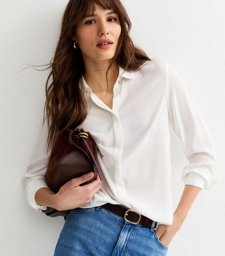 Tall White Button Detail Long Sleeve Shirt