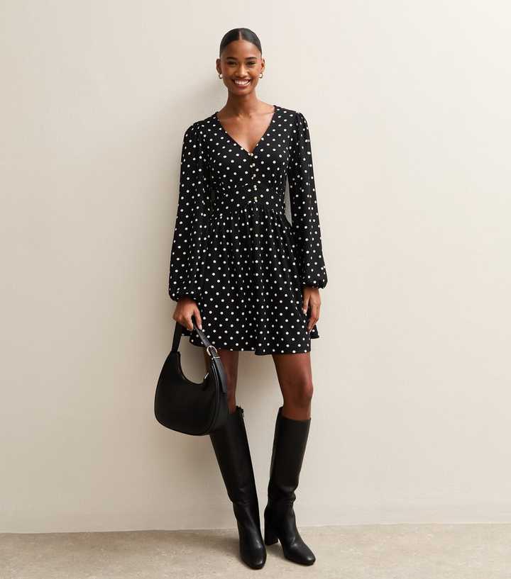 Black Polka Dot Crinkle Mini Dress