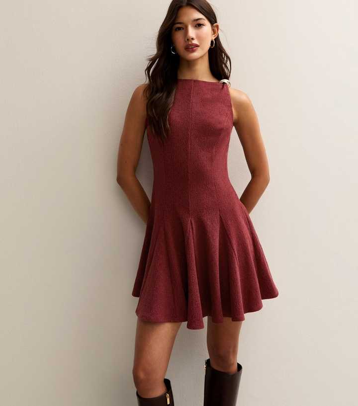 Dark Burgundy Shoulder Ring Mini Dress