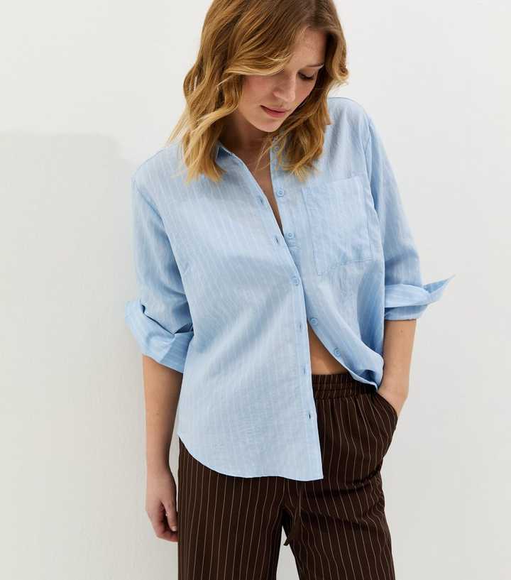 Blue Pinstripe Oversized Pocket Shirt