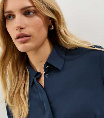 Navy Concealed Button Shirt