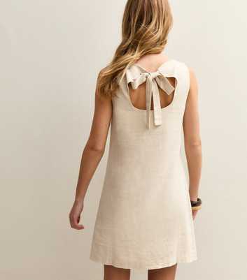 Stone Linen Blend Tie Back Mini Dress
