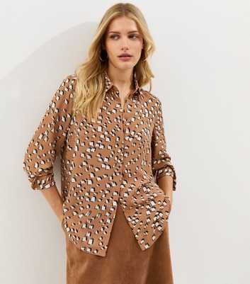 Brown Abstract Pattern Gold Button Shirt