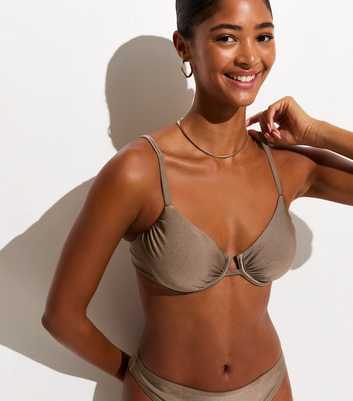 Light Brown Plain Padded Underwired Bikini Top