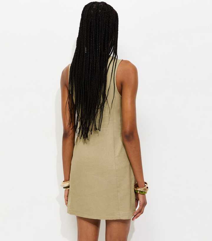 Light Khaki Linen Blend Button Through Mini Dress
