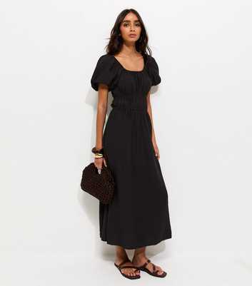Black Milkmaid Midi Dress