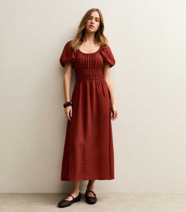 Dark Red Milkmaid Midi Dress