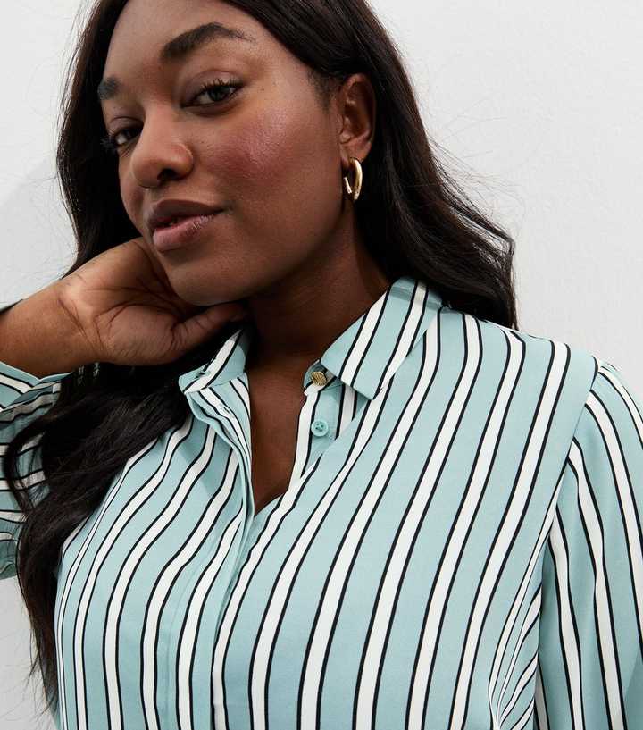 Curves Blue Striped Button Up Shirt