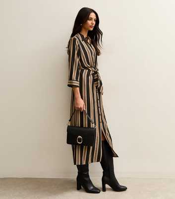 Black Striped Midi Shirt Dress