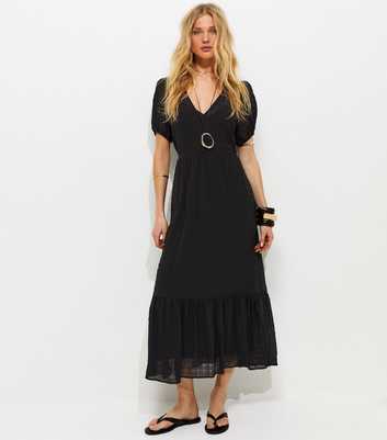 Black Checked Button Through Midi Dress