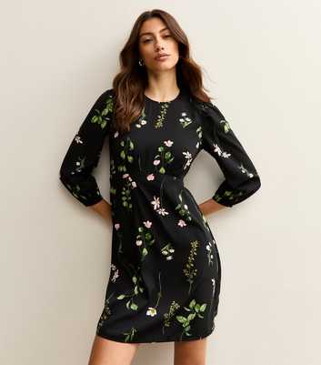 Tall Black Botanical Crepe Mini Dress