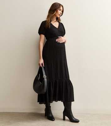 Maternity Black Checked Short Sleeve Midi Dress