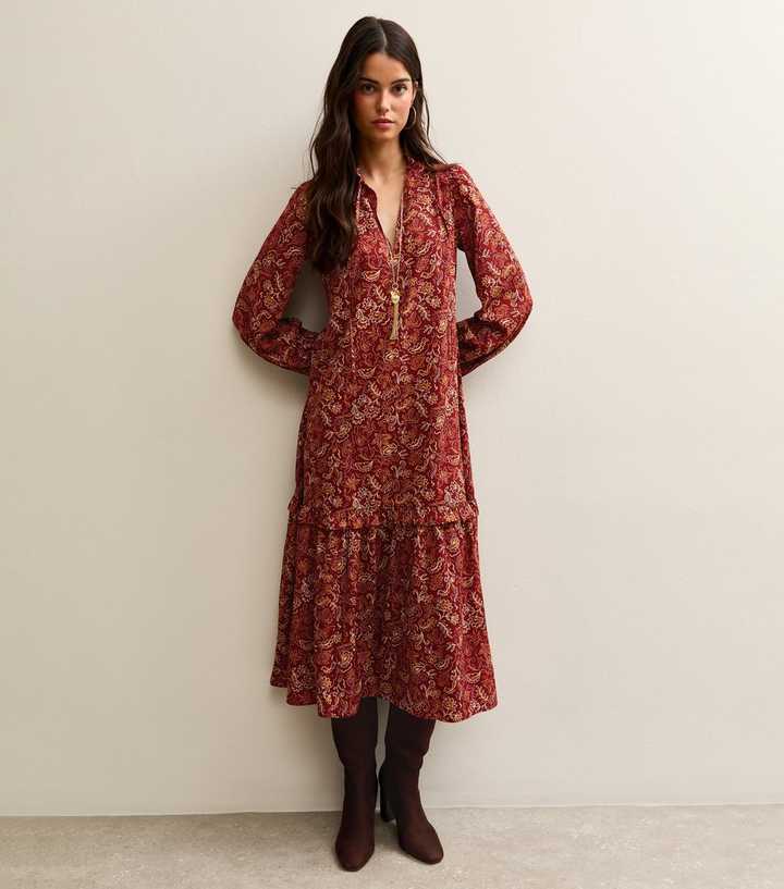 Red Paisley Keyhole Midi Dress