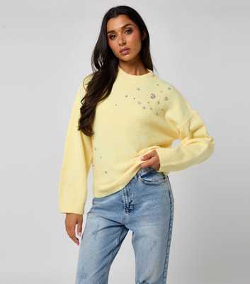 Urban Bliss Light Yellow Star Embroidered Diamante Embellished Jumper